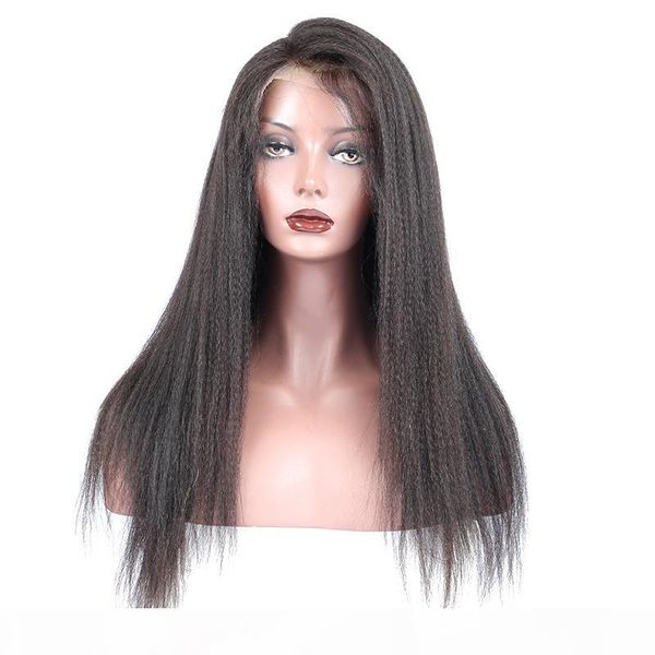 

2018 100% unprocessed virgin remy human hair bangs yaki straight natural color full lace wig for women, Black;brown