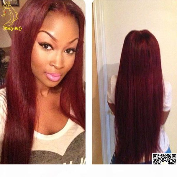 

dark red full lace human hair wig for balck women malaysian burgundy human hair wig silky straight lace front wigs color #99j, Black;brown
