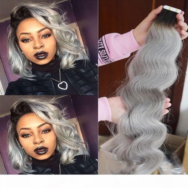 

burgundy 18"-24" pu skin weft hair extension india premium pu tape in 40 pcs 2.5g pc 100g real natural human hair, Black