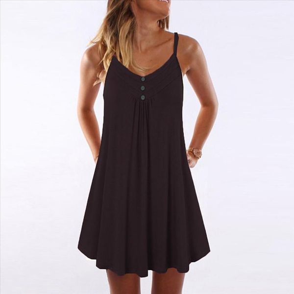 

женщины без рукавов летнего платья спагетти ремня двойного брестед plain смена способ платья одевается женщина партии ночи vestidos 2020, Black;gray