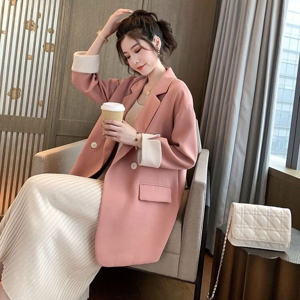 

2021 spring new korean women's work office fashion button female size pink blazer jacket yy0h, White;black