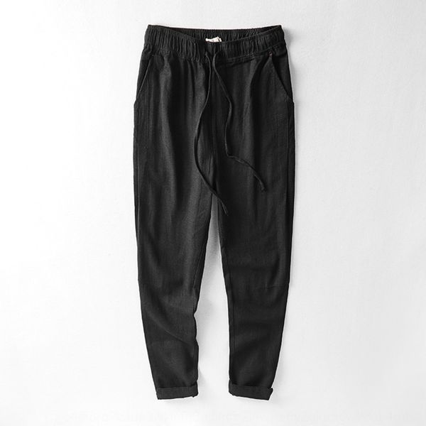 

2020 autumn new thickened cotton hemp guochao style men's work wear knicker casual casual pants youth lanyard solid color lantern pants, Blue