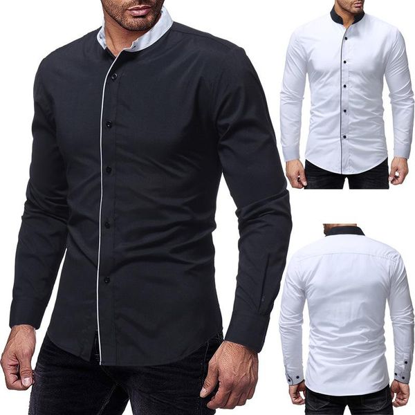 

men's casual shirts shirt long sleeve stand collar contrast cardigan patchwork youth fashion slim type, White;black
