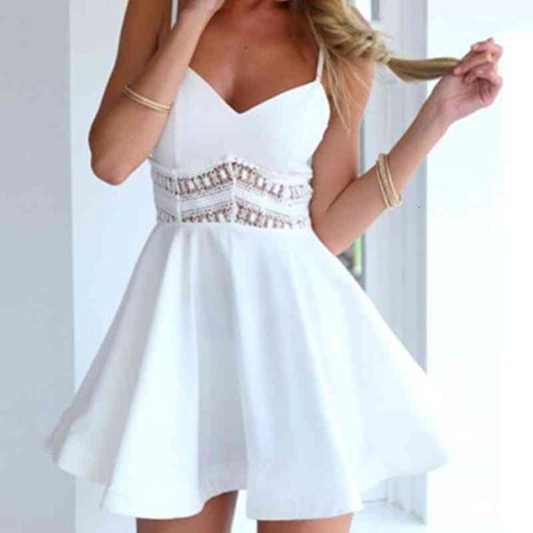 

women dress solid color v neck waist lace patchwork mini sling dress summer waist lace woman clothing, Black;gray