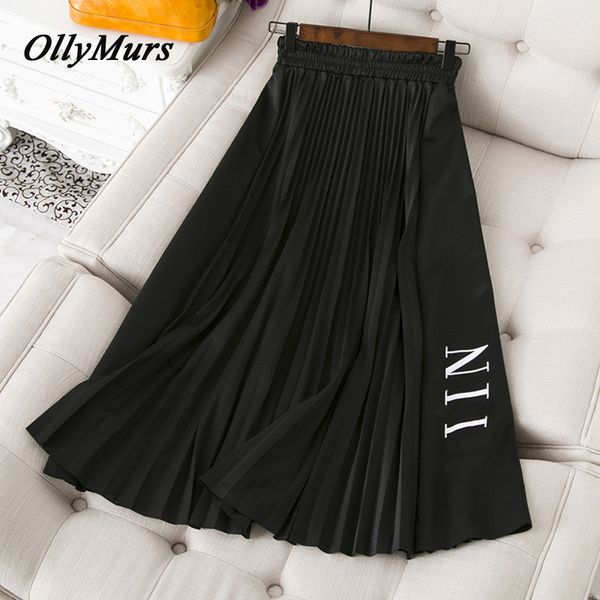 

ollymurs 2019 new summer women skirts fashion women skirt letter black red pleated skirts vestidos chic evening party skirt 1015