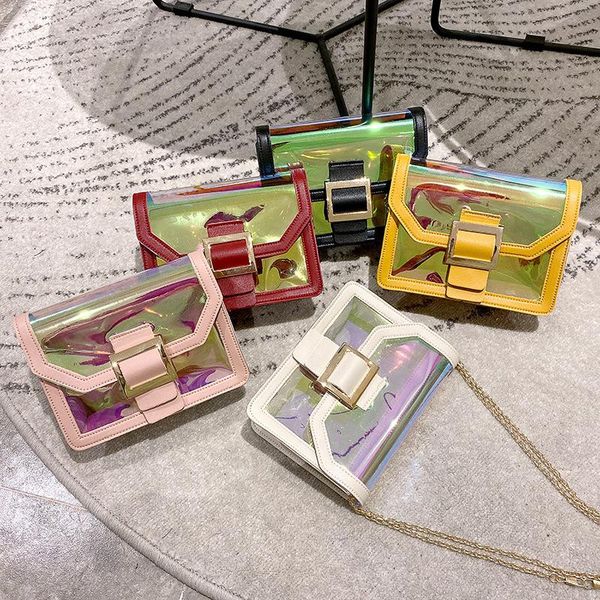 

2020 fashion women laser crossbody bag chic shiny holographic shoulder bag handbag with chain strap