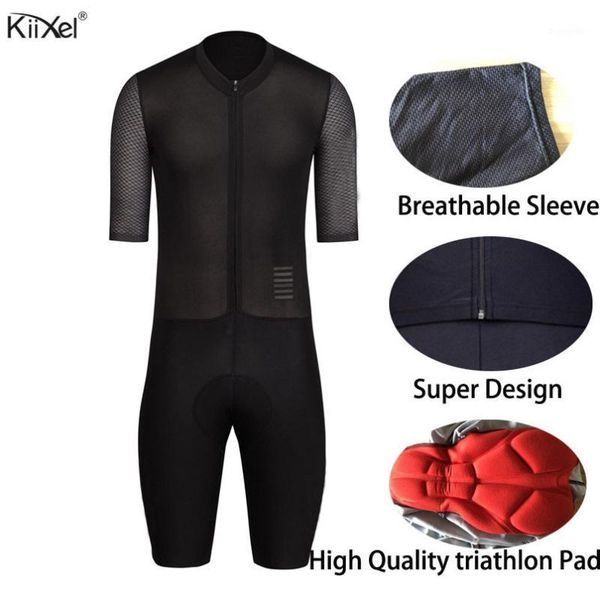 

kiixel triathlon aero skinsuit man's jumpsuit speed trisuit ropa ciclismo maillot pro one piece triathlon wear cycling jerseys1, Black;red