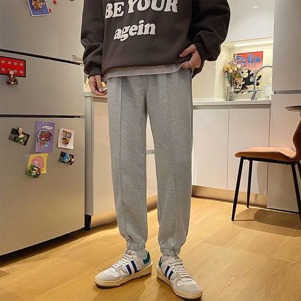 

casual men's autumn and winter fashion versatile ins loose straight sports youth pants, Black