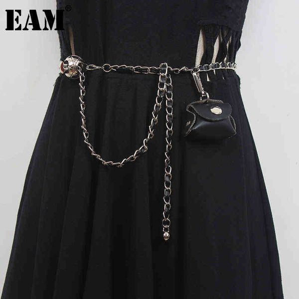 

[eam] pu leather mini-bag spliced chain long belt personality women new fashion tide all-match spring autumn 2022 1de1584 aa220312, Black;brown