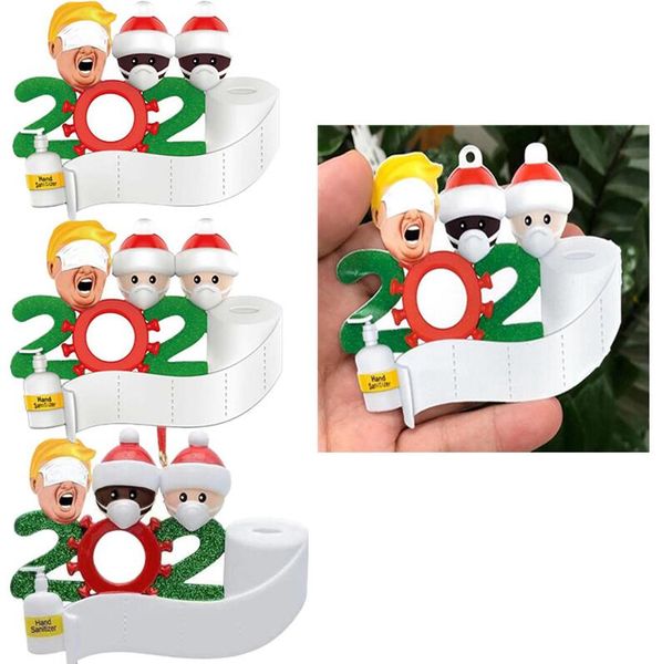 

with face mask donald trump christmas quarantine ornament 2020 toilet paper hand sanitizer family of 3 xmas tree pendants decoration e101004, Silver