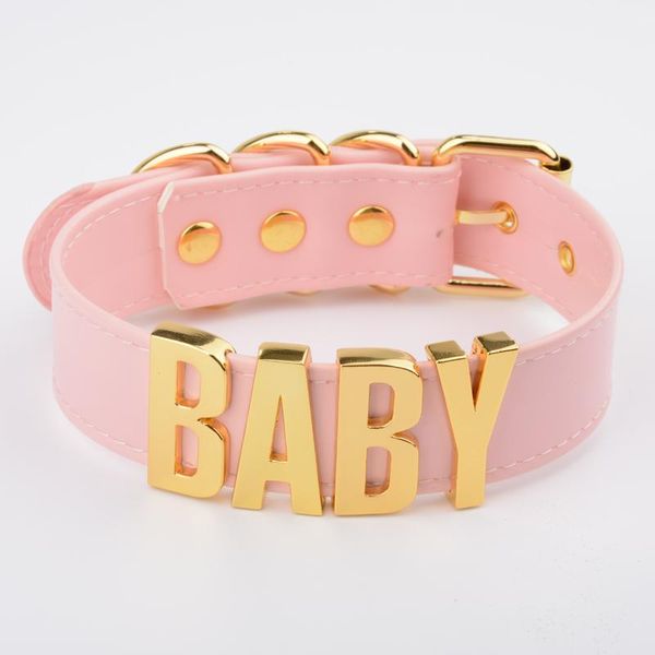 

chains personalised custom name choker baby for women girls vegan leather wide big letter collar fetish kawaii necklace, Silver