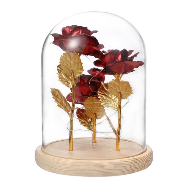 

valentine foil rose flower led lamp in glass dome without battery