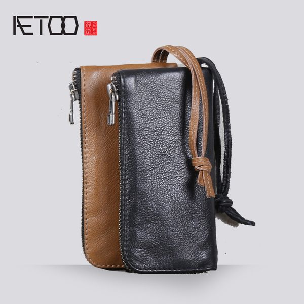 

hbp aetoo handmade leather wallet head layer cowhide key pack, Red;black