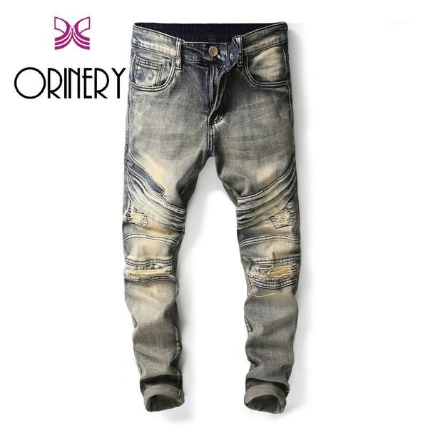

orinery 2018 new designer solid jeans men fashion distressed full length trousers hip hop biker ripped jeans men plus size1, Blue