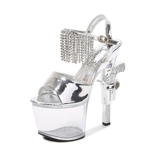 

2021 new high-heeled transparent high heels in wedding gowns pistol women's sandals 17cm q0hm, Black
