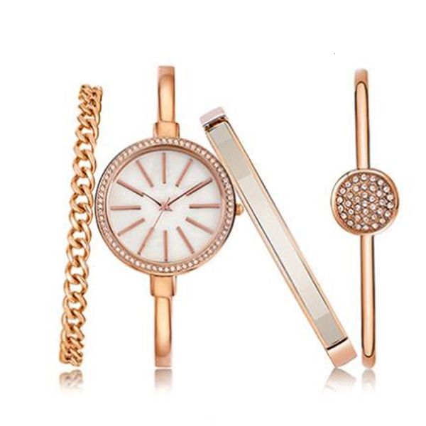 

new luxury diamond women's dress watches multi-color wristwatch+3 bracelets set jewelry buckle quartz party fashion alloy casual watch, Silver