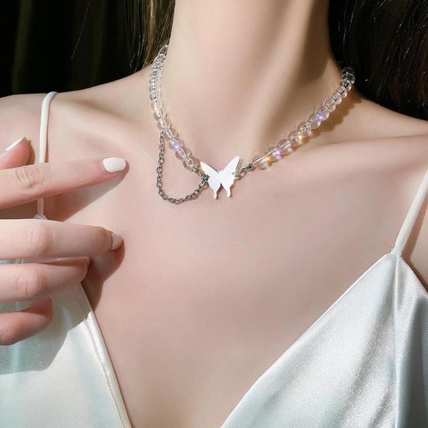 

xiufen women bead necklace fashion butterfly pendant metal chain geometry necklace choker for women female jewelry, Golden;silver