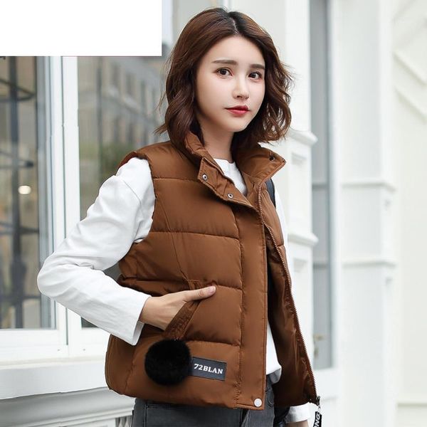 

enlu new for winter standing collar vest down joker cotton vest women's waistcoat jacket&outerwear thicken1, Black;white