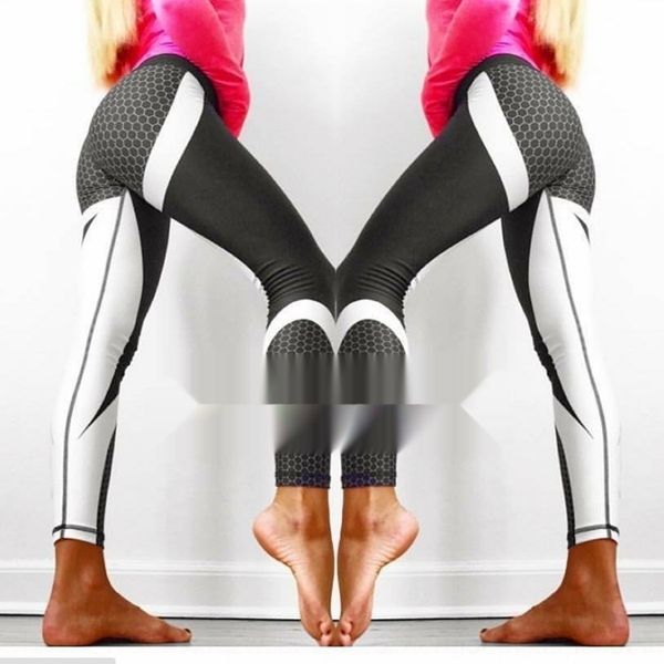 

ti0yj high waist pants leggings yoga pants geometric honeycomb digital printing leggings lifting high waist sports yoga hip 7005 7oafx