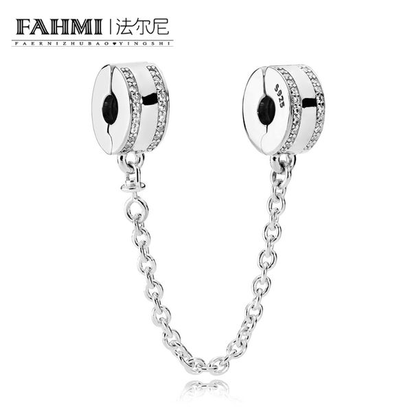 

fahmi 100% 925 sterling silver 1:1 original 792057cz authentic temperament fashion glamour retro safety chain wedding women jewelry, Black