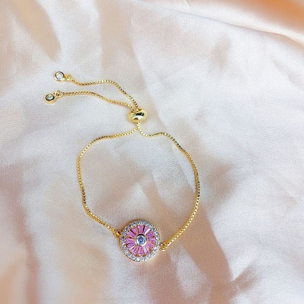 

net red braceletnational braceletsame style titanium steel micro inlaid zircon pink revolving flower bracelet fashion personality minority d, Golden;silver