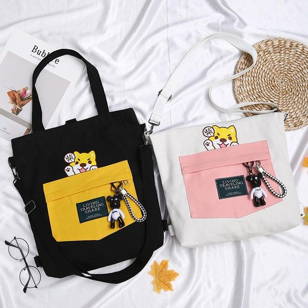 

2020 new fashion women crossbody bags canvas cartoon printing casual solid casual tote wild japan style student shoulder bags