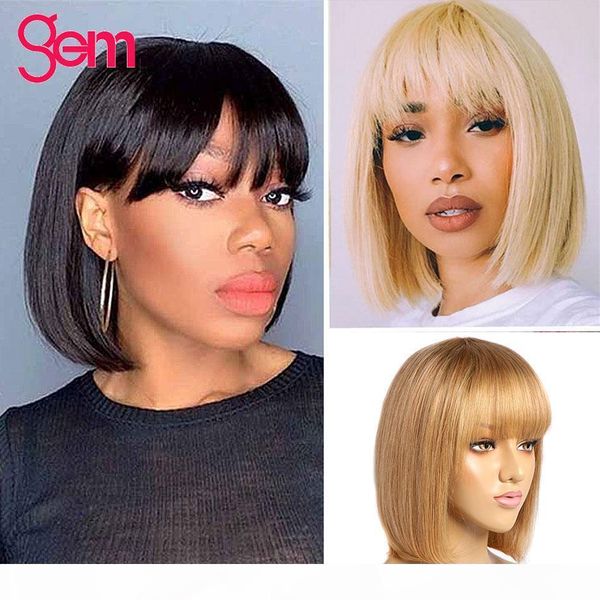 

straight bob human hair wigs with bangs malaysian remy human hair bob wig with bangs no lace wigs ombre 613, Black;brown