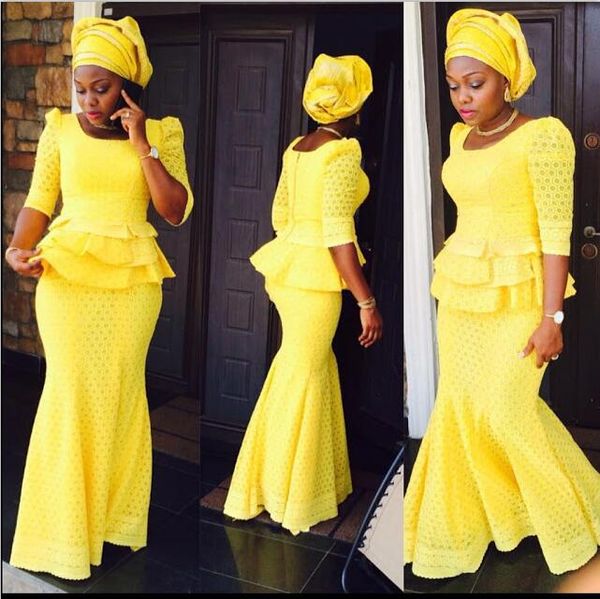 

aso ebi formal evening long gowns mermaid with ruffles three quarter sleeves square neck african style gala event dresses, Black;red