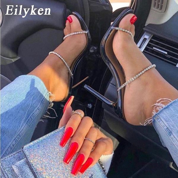 

eilyken crystal pvc transparent women high heels mules slides female 2021 summer fetish slippers slingback shoes #6c7r, Black