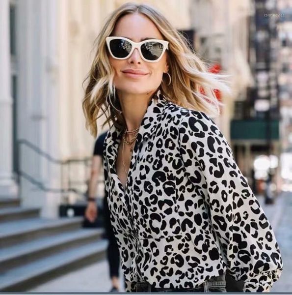 

french retro leopard print blouse i8-287361, White