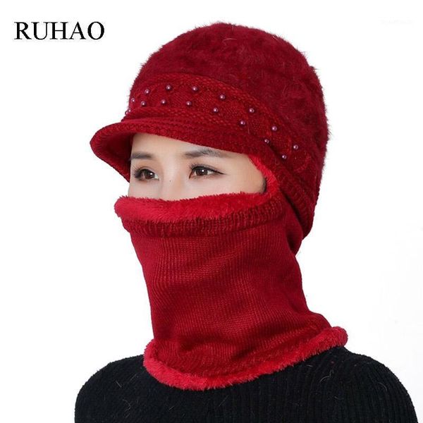 

ruhao 2020 female neck warmer autumn winter beanies hats mask women winter hat knitted hats scarf set beanie ski caps woman1