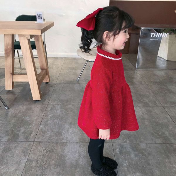 

plush drs new children's thickened girl's winter wtern sle red long sve princs skirt9vp2, Red;yellow