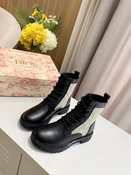 

designer womens boots luxury black apricot leather stitching letter printing lace-up round head flat heel with box size 35-40