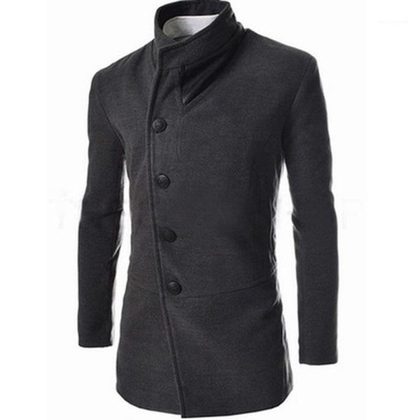 

zogaa men long wool trench coat single-breasted lapel windbreaker male plaids&tweeds mid-long coat autumn winter trench1, Black