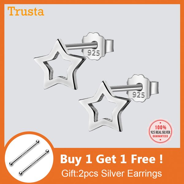 

2018 new womens 100% 925 sterling silver jewelry tiny hollow out star earrings gift girls kids, Golden;silver