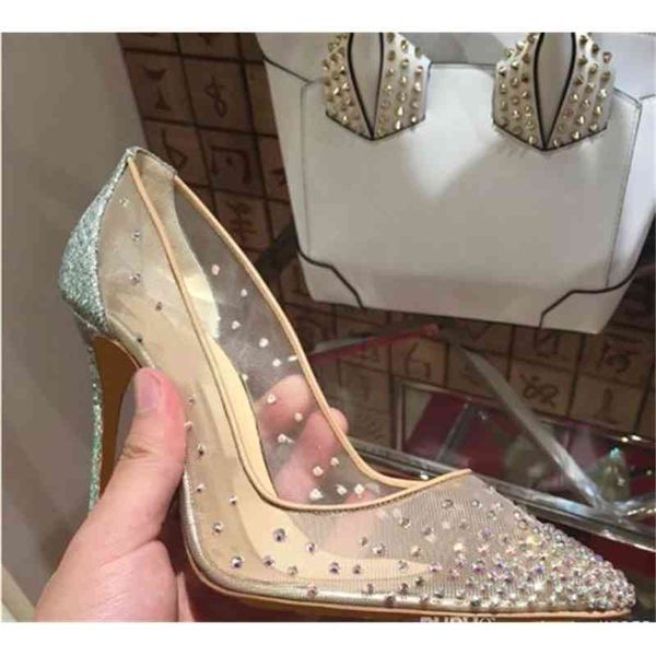 

-fashion women pumps peep toe crystal buckle strap party/wedding shoes golden air mesh see-through ankle #9022, Black