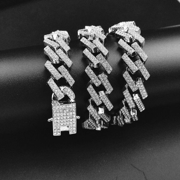 

luxury 13mm hiphop dense diamond hip hop necklace mens popular geometric rhombus dragons beard buckle cuban link chain fashion, Golden;silver
