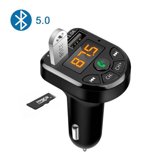 

e5 car bluetooth 5.0 fm mp3 player transmitter wireless handsaudio receiver tf 3.1a usb fast charger car accessories