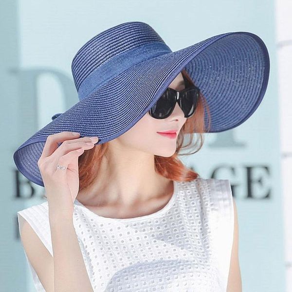 

fashion women summer hats foldable wide large brim beach sun straw cap elegant hats caps ya88, Black;white