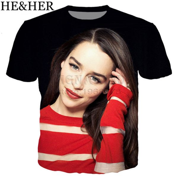 

new popular actor emilia clarke 3d print shirts plus size funny hippie men clothing