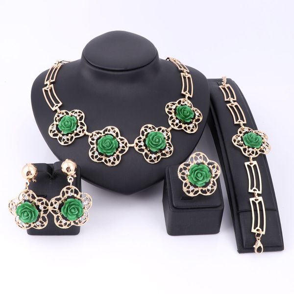 

women fashion handmade ceramic multicolor flower crystal pendant necklaces bracelet earring ring bijoux jewelry set wholesale, Silver