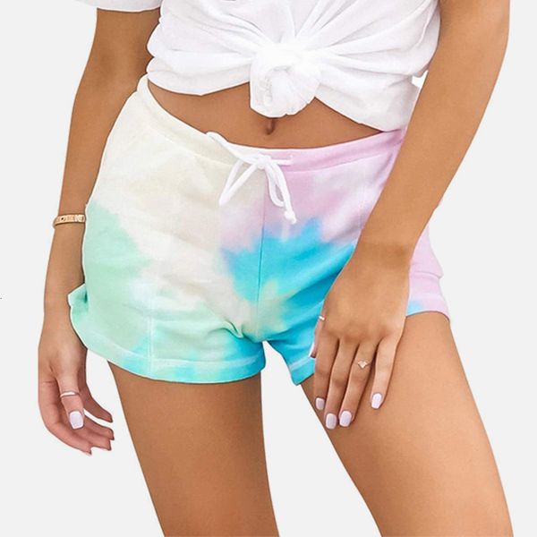 

plus size 5xl tie dye print women's shorts high waist lace up female home clothes summer casual fashion slim ladies bottoms, White;black
