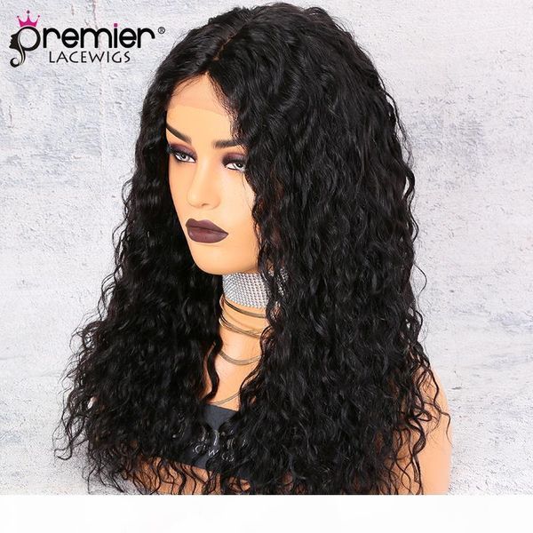 

premier lace wig silk base middle part water wave 250% density 100 brazilian remy hair wigs, Black;brown