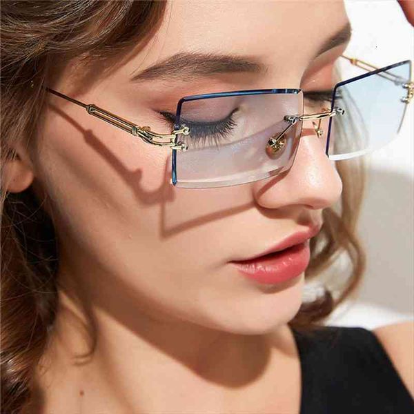

fashion rectangle rimless style cool diamond cut sunglasses women vintage classic ins pop sun glasses oculos de sol, White;black