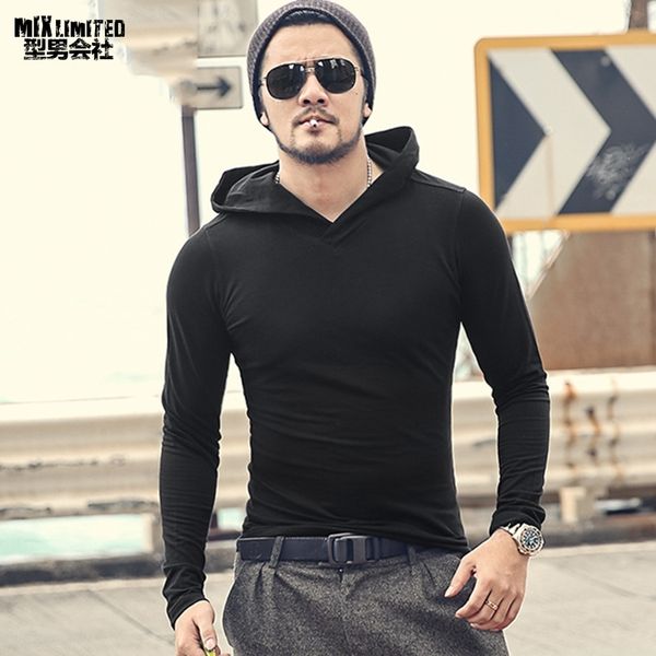 

men's casual cotton elasticed long sleeve slim european style hoodies men sportwear hip hop sweatshirt hoodies brand new f8222 201113, Black