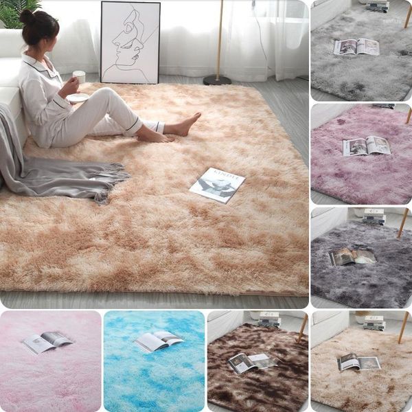 

tie-dyed gradient color plush soft carpet thickened area rug mats anti-skid fluffy rugs for bedroom living room home decor1