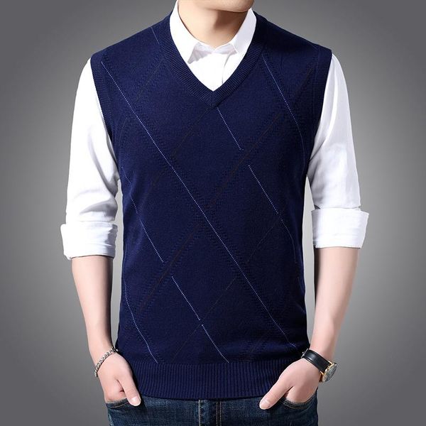 

men's sweaters design man cashmere vest casual plaid sleeveless sweater v-neck knit jumper pullover, White;black