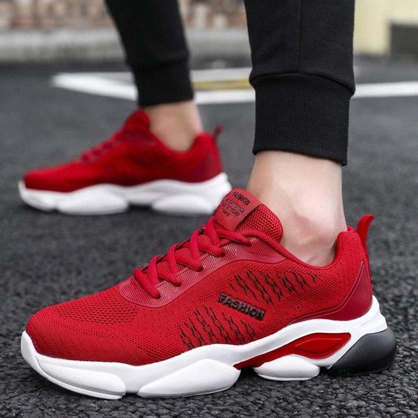 

men's red casual shoes for running comfort outdoor fashion sneakers men lace up flats breathable black shoes hard-wearing #cc48