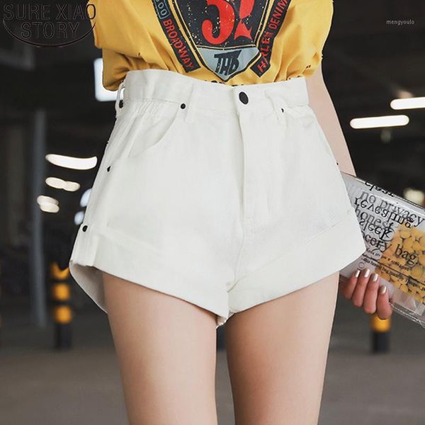 

fashion casual short jeans denim shorts women white summer khaki wide leg elastic waist vintage high waist shorts feminine 97041, White;black