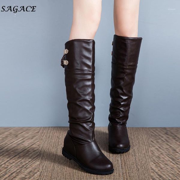 

cagace boot ankle women comfortable soft leather autumn winter long boots shoes 2018 fashion walking shoes for women1, Black